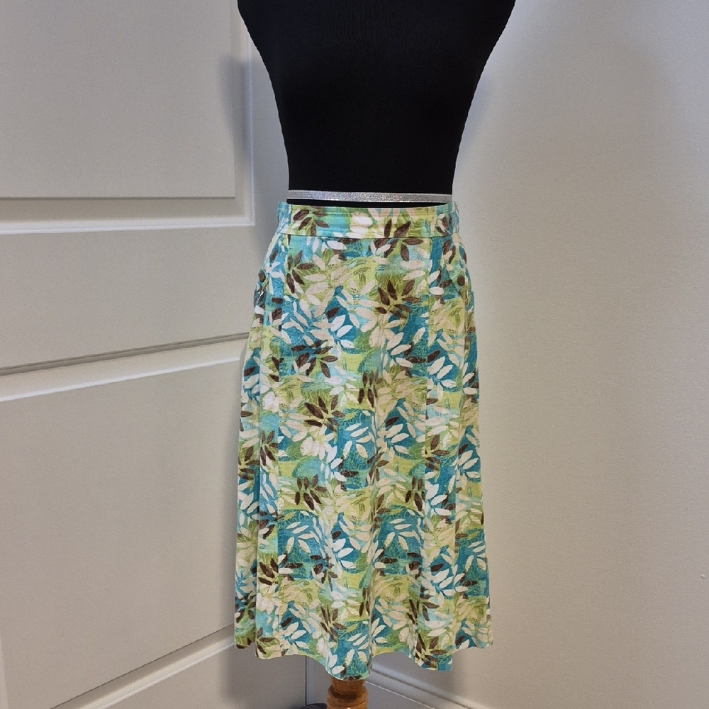 Blue and Green A-line Midi Skirt for Resort Wear